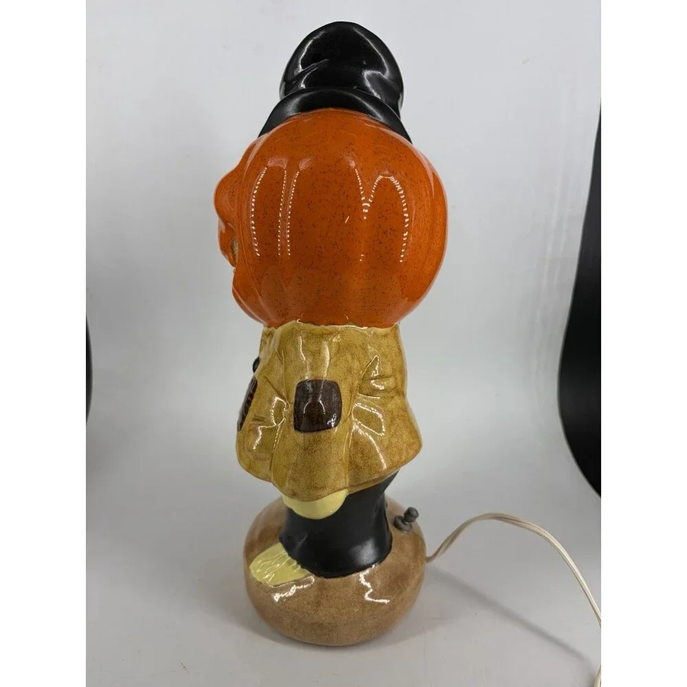 Vintage Yozie Ceramic Orange Pumpkin Head Halloween Light